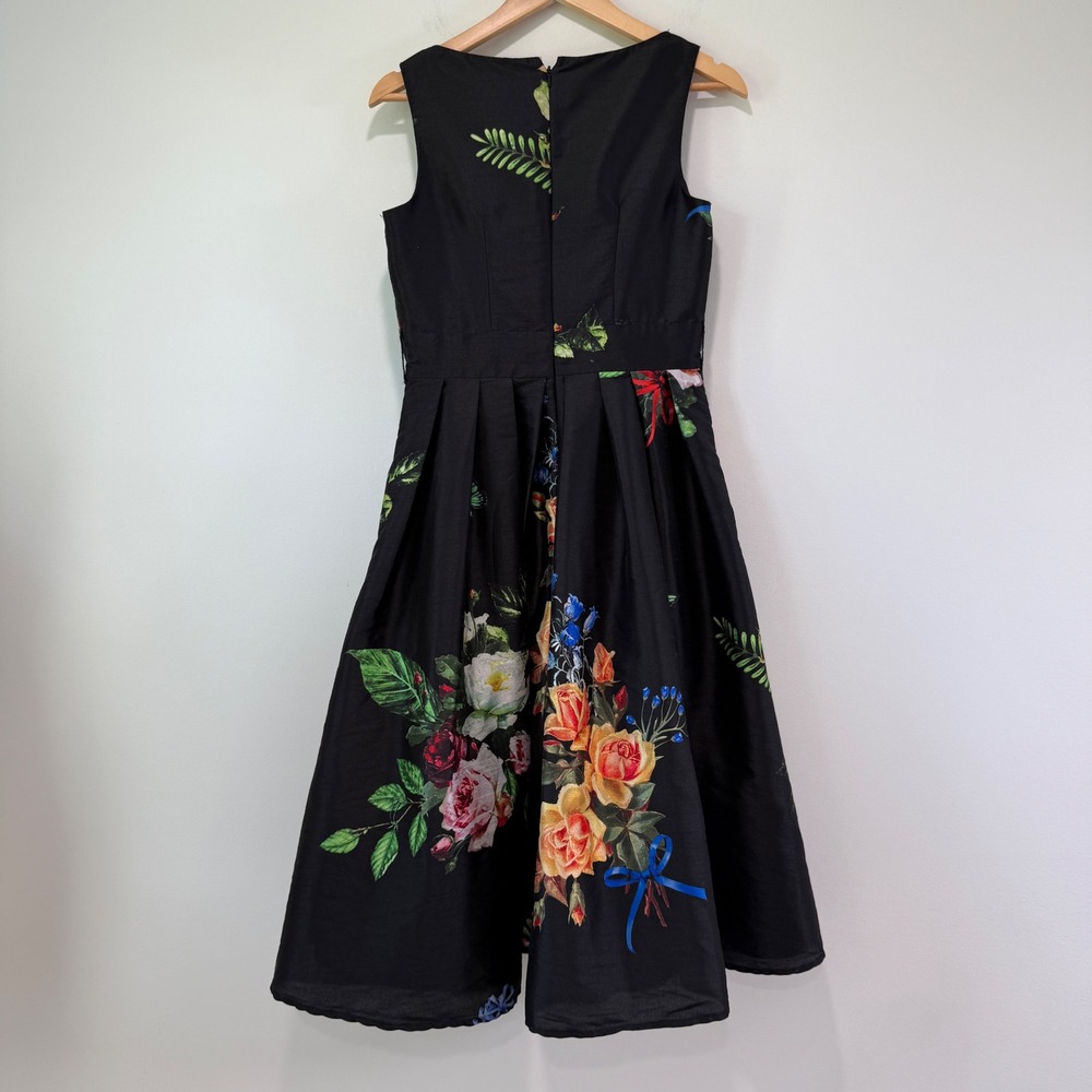 eShakti Romantic Floral Butterfly Fit and Flare Dress 6 Black Sleeveless Pockets - Picture 10 of 11